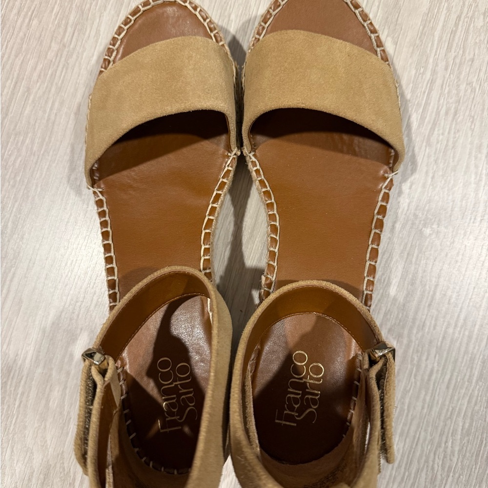 Franco Sarto Tan Espadrille Wedge Sandals, Size 10